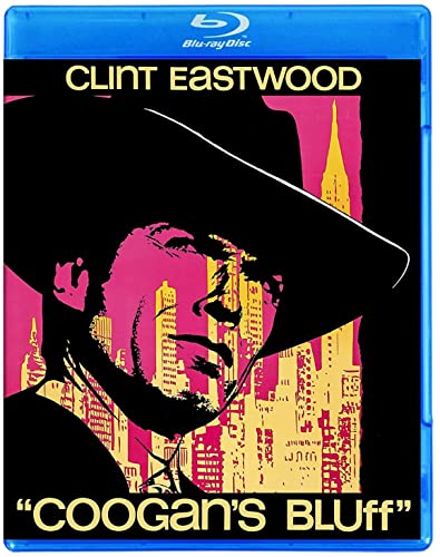 “Coogan’s Bluff” Blu-ray cover featuring Clint Eastwood in silhouette with city skyline.