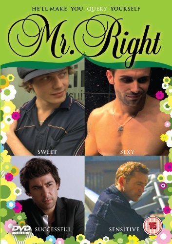 Mr. Right" DVD cover featuring four portraits of men with descriptive words.