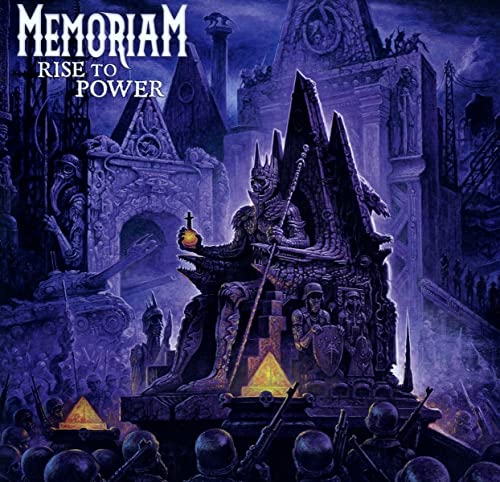 Album cover for Memoriam’s “Rise To Power” featuring a dark, gothic throne scene.