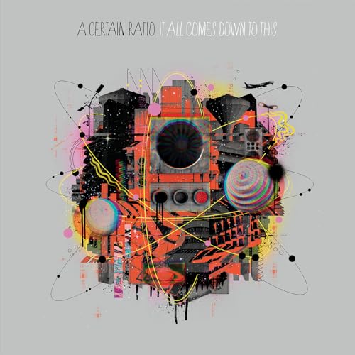 Album cover for "A Certain Ratio" with abstract city and electronic imagery.