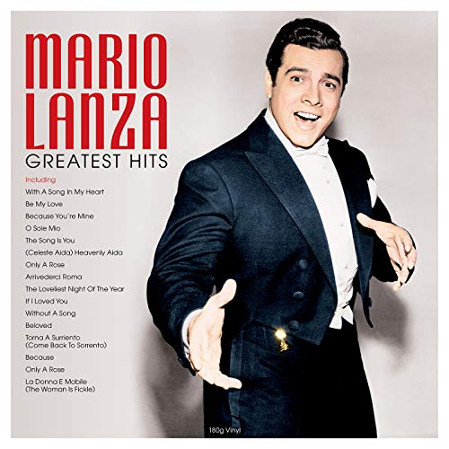 Mario Lanza in a tuxedo with a song list on the album cover.