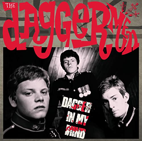 Black and white album cover featuring three young men in uniform.