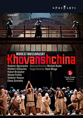 DVD cover for Mussorgsky’s opera *Khovanshchina* featuring performers and a stage scene.