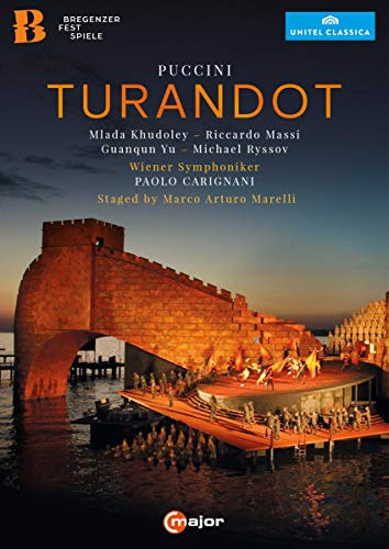 DVD cover for Puccini’s *Turandot* opera, featuring a castle stage set.