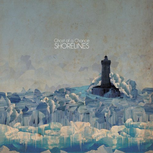 CD cover: lighthouse on icy, textured blue waves, titled “Shorelines”.