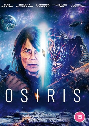 DVD cover for “Osiris” featuring a woman, monster, and spaceship.