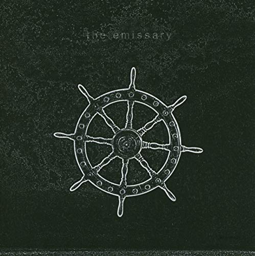 Dark album cover featuring a white ship’s wheel illustration.