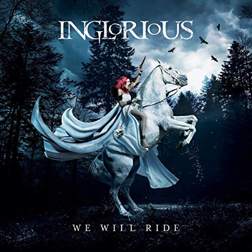 CD cover: woman on white horse with birds, dark forest backdrop.