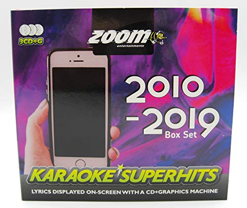 CD box set for Zoom Karaoke Superhits, 2010-2019, with phone image.