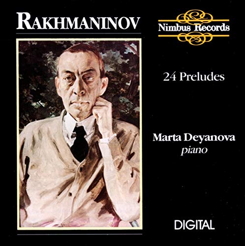 CD cover featuring a portrait of composer Sergey Rachmaninov and pianist Marta Deyanova.