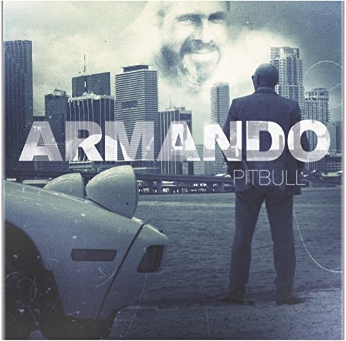 Pitbull's "Armando" CD cover: man with city skyline and vintage car.