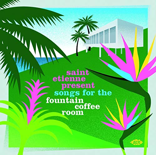 CD cover: Palm trees, modernist building, and bright pink flowers.