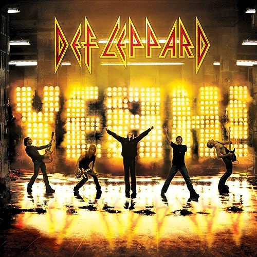 Def Leppard album cover: band in front of a bright, lit “Yeah!” sign.