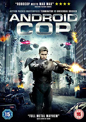 DVD cover for "Android Cop" featuring a futuristic armored police officer.