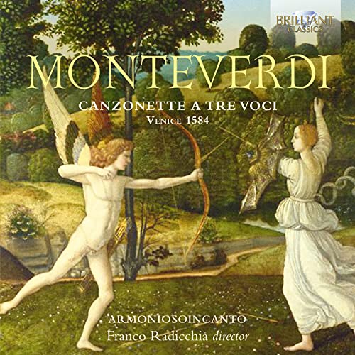 CD cover for Monteverdi’s “Canzonette A Tre Voci,” featuring Renaissance art.