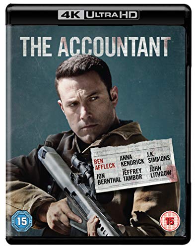 Blu-ray cover for "The Accountant" featuring Ben Affleck with a rifle.