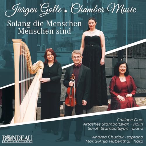 CD cover featuring four musicians with a harp and violin.