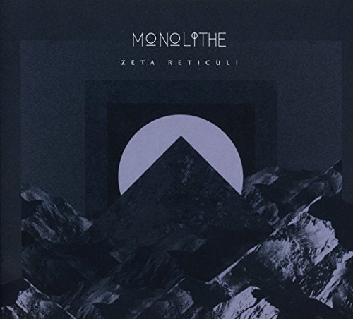 Dark album cover with geometric shapes, mountains, and the text āMonolithe - Zeta Reticuliā.