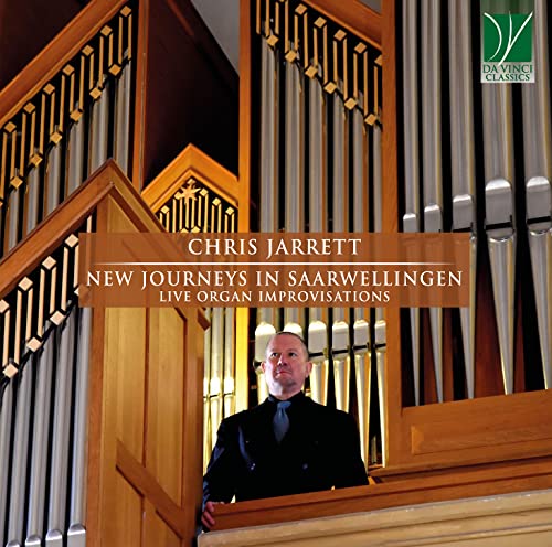 Chris Jarrett portrait in front of a large pipe organ, album cover.