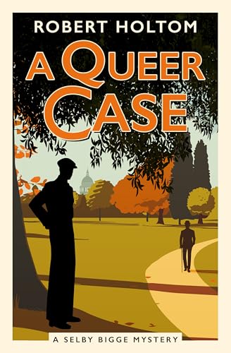 Book cover: “A Queer Case” with silhouetted figures in a park.