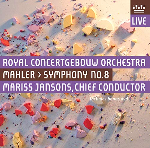 Blu-ray cover for Mahler’s Symphony No. 8 with broken colorful shapes.