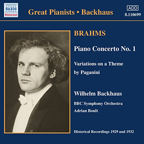 CD cover featuring pianist Wilhelm Backhaus and Brahms' Piano Concerto No. 1.
