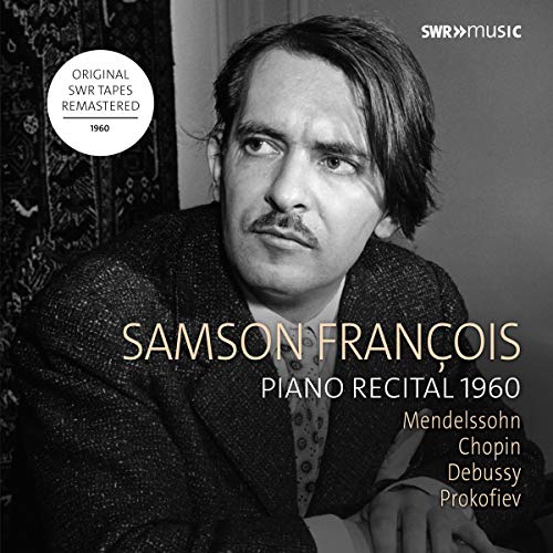 Black and white portrait of pianist Samson François, CD cover art.