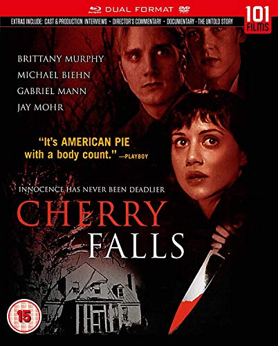 “Cherry Falls” Blu-ray cover featuring three actors and a shadowy house.