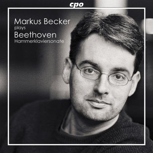 Black and white portrait of pianist Markus Becker, album cover.