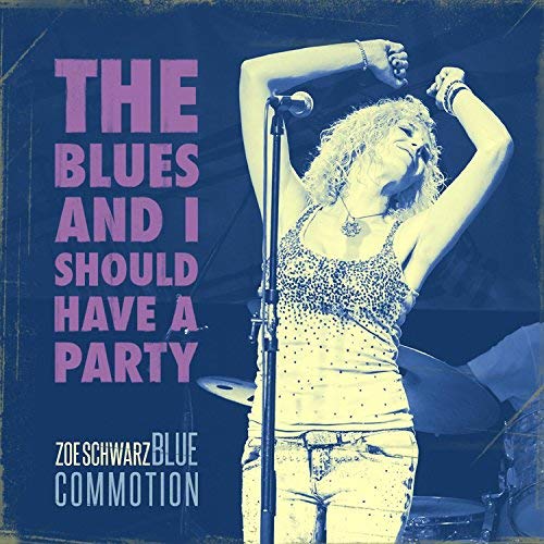 CD cover: singer Zoe Schwarz at a microphone with arms raised.