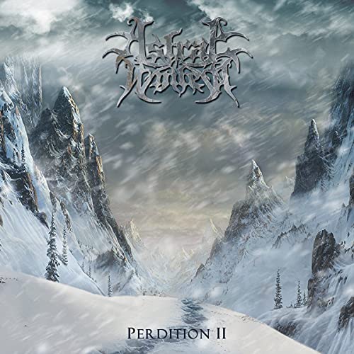 Snowy mountains and band logo for Astral Winter’s “Perdition II” CD.