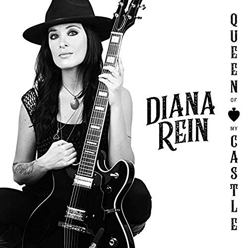 Black and white album cover featuring Diana Rein with a guitar.