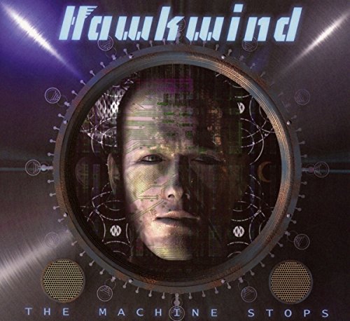 Hawkwind album cover: a face within a circular, mechanical design.