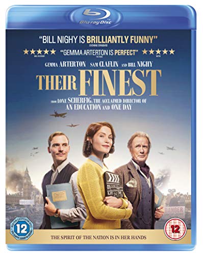 Their Finest" Blu-ray cover featuring three actors in wartime Britain.