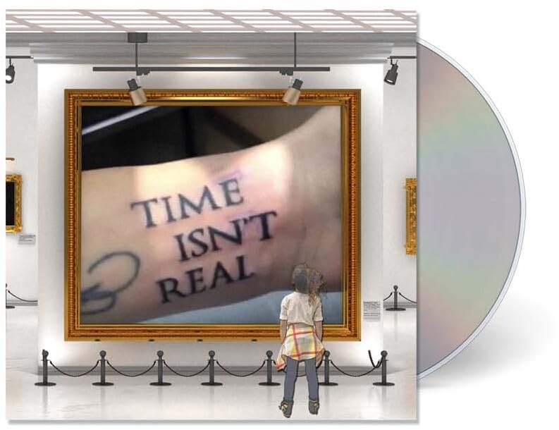 CD cover: person viewing distorted clock painting in a gallery.