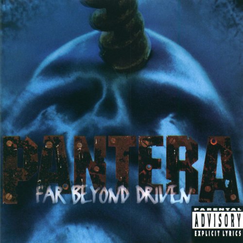 Pantera’s “Far Beyond Driven” CD cover with a skull and blue tones.