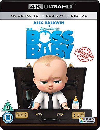 Blu-ray cover for "The Boss Baby" featuring a baby in a suit.