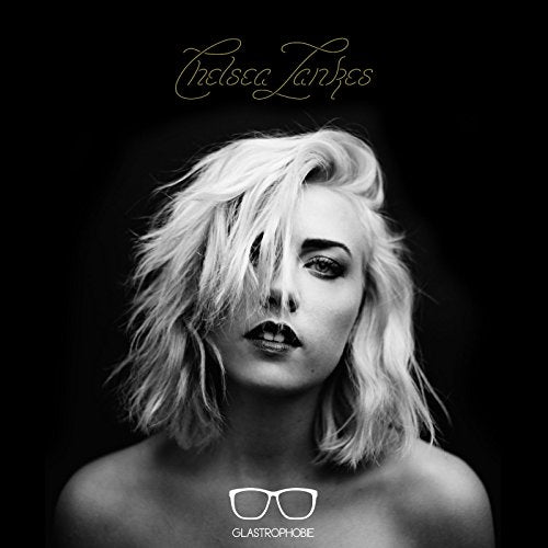 Black and white portrait of Chelsea Lankes with glasses graphic.