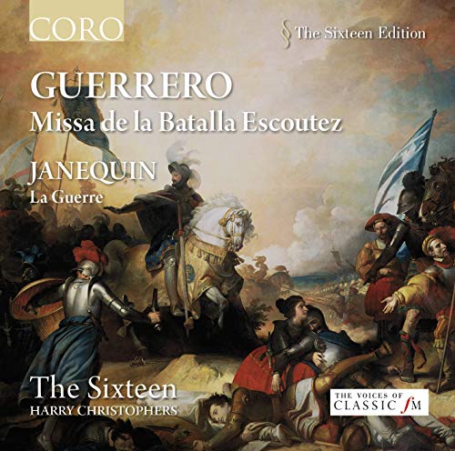 CD cover: Baroque painting of a battle scene, text “GUERRERO” and “Missa de la Batalla.”