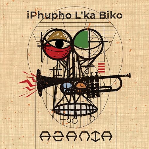 Abstract album art featuring a stylized face, a trumpet, and text on parchment.