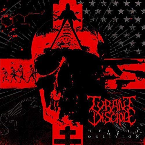Red and black album cover featuring a skull, eye, and weapons imagery.