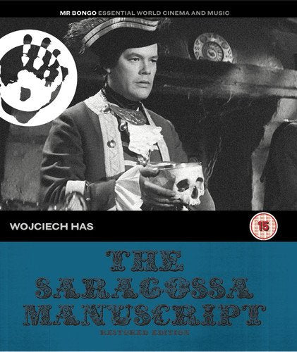 Saragossa Manuscript" Blu-ray cover featuring a man in 18th-century attire and a skull.