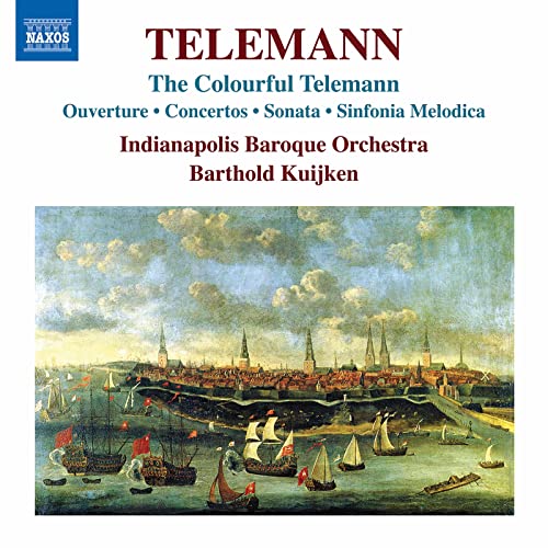 CD cover for Telemann’s “The Colourful Telemann” with a harbor painting.