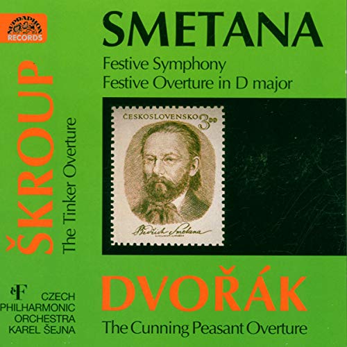 CD cover: green background, portrait of Bedřich Smetana as a stamp.