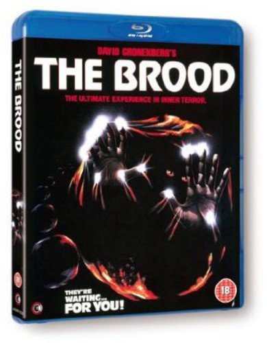 Blu-ray cover for The Brood showing a dark, glowing hand pressing against a surface.