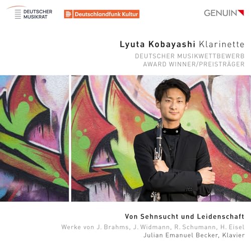 CD cover featuring Lyuta Kobayashi with clarinet, abstract colorful background.
