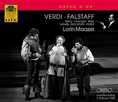 CD cover for Verdi’s Falstaff, featuring opera performers and Lorin Maazel.
