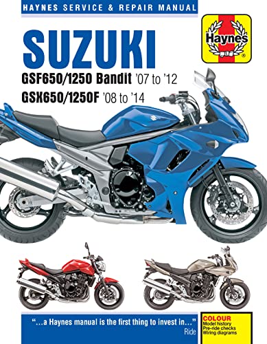 Motorcycle repair manual with Suzuki Bandit and GSX models on the cover page.