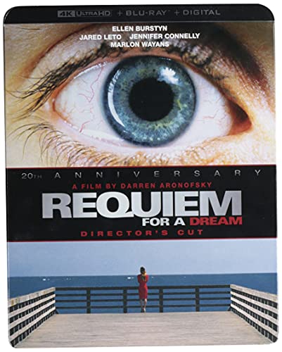 Blu-ray cover for "Requiem For A Dream" featuring an eye and pier scene.