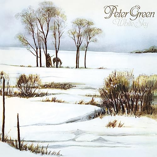 Peter Green’s “White Sky” album cover: winter landscape painting with trees.